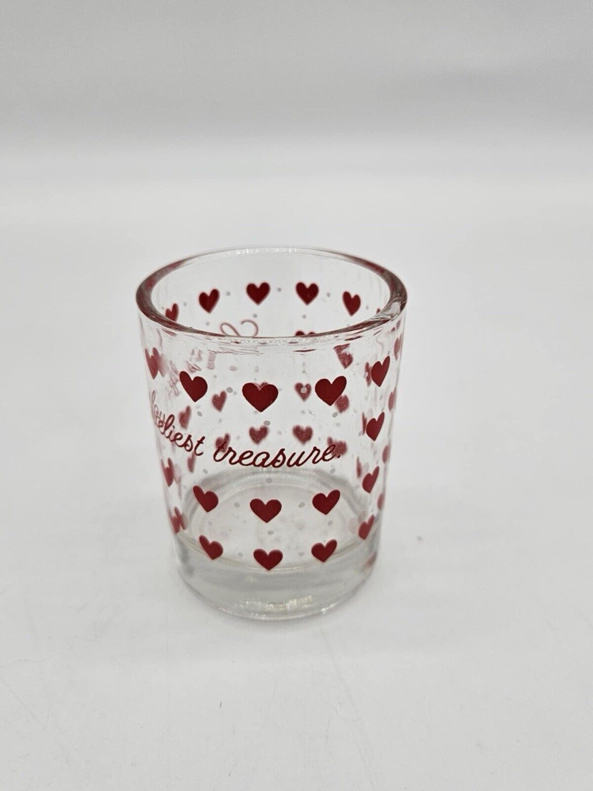 Valentine's Day Design shot glass w/ hearts “Love Is Life’s Loveliest Treasure”