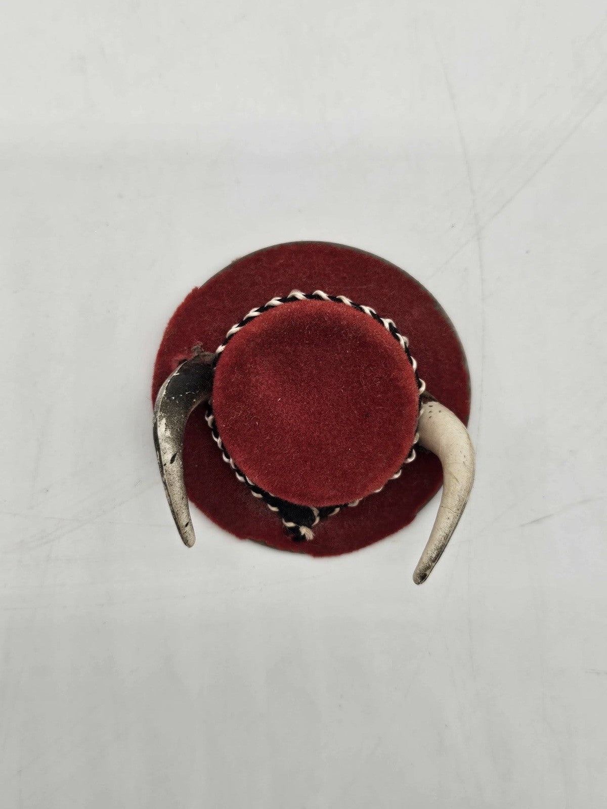 Vintage Red Felt Mini Hat with Horns Novelty Doll Hat Accessory