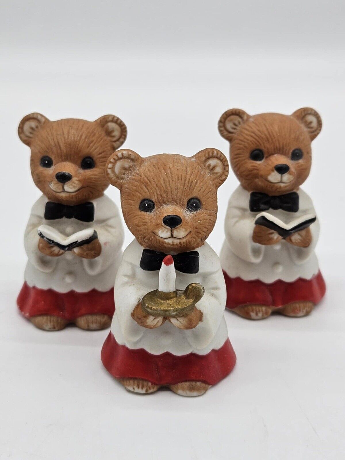 Vintage Homco Holiday Teddy Bear Choir Carolers Porcelain Set of 3 #5100