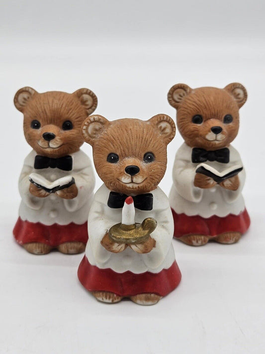 Vintage Homco Holiday Teddy Bear Choir Carolers Porcelain Set of 3 #5100