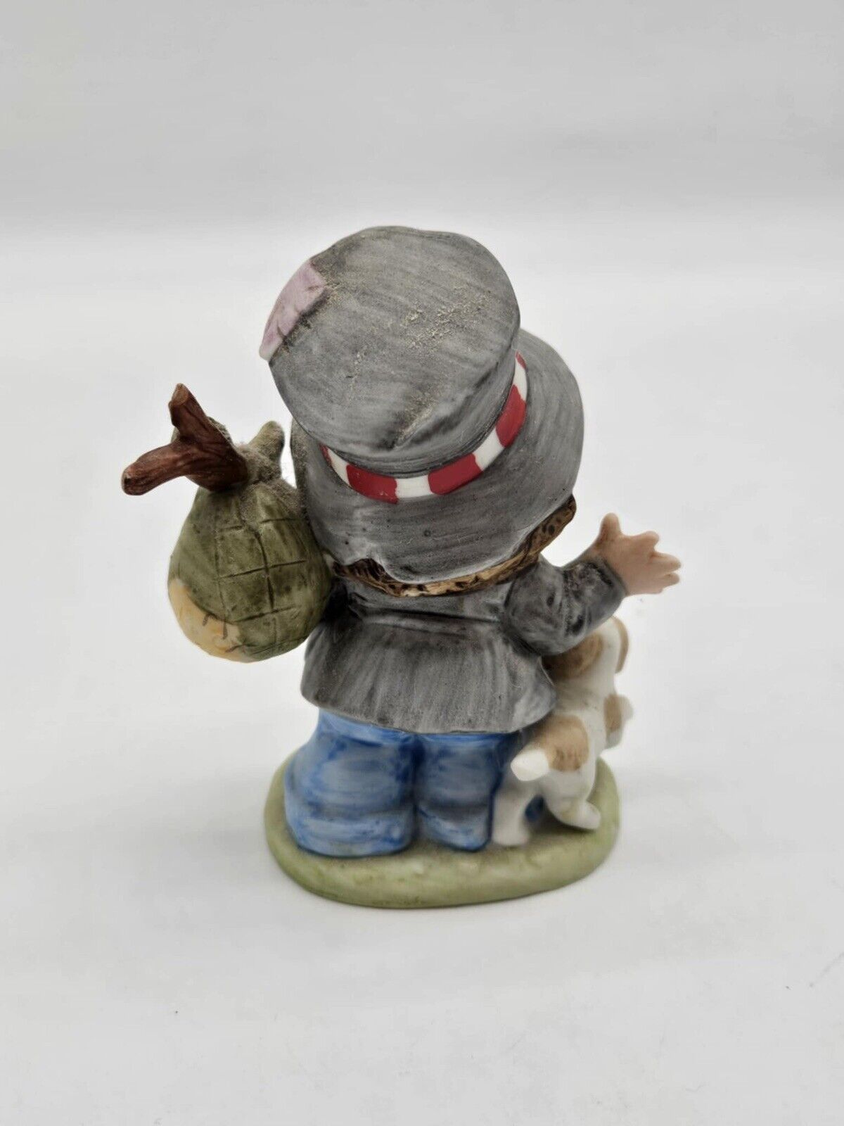 Vintage Homco Hobo Boy With Dog Figurine Denim Big Hat Hobo Sack 4th of July dec