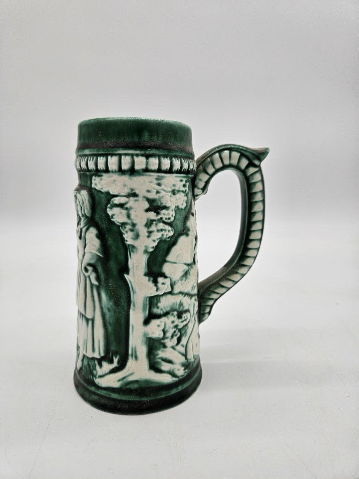 Vintage Green Relief German Style Beer Stein Mug