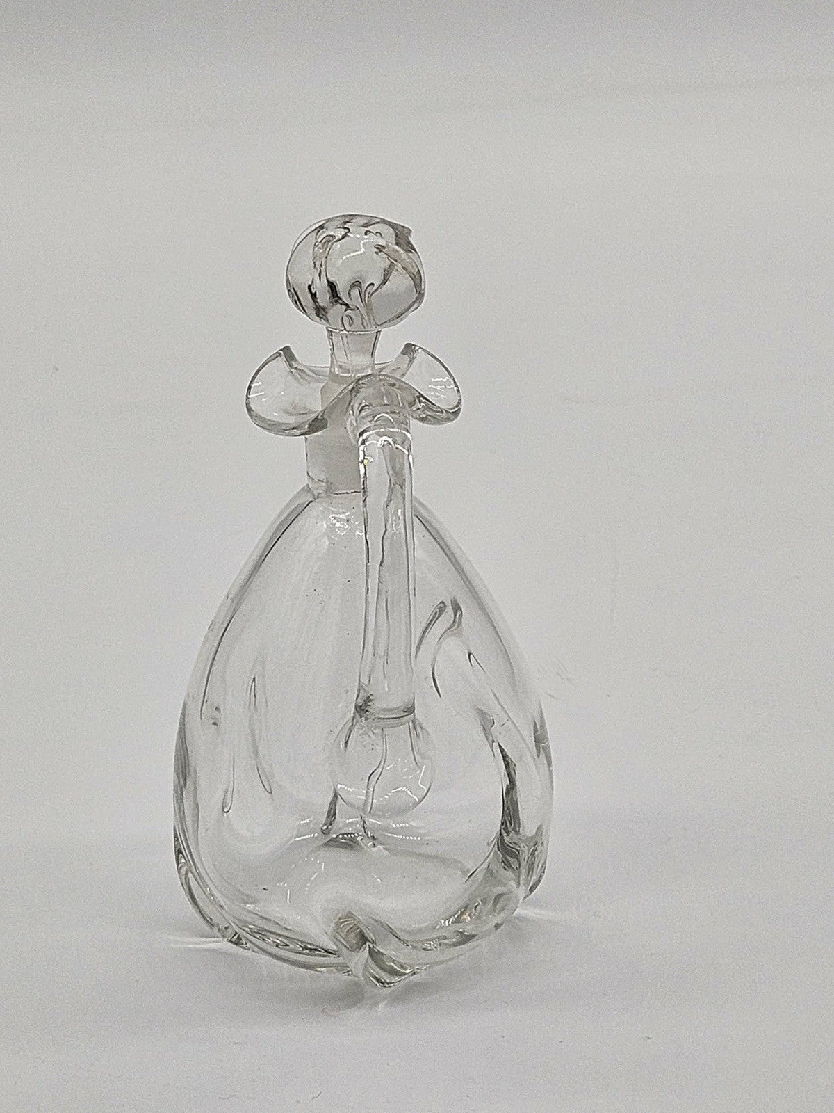 Vintage Mid Century Hand Blown Crystal Crimp Top Handled Cruet