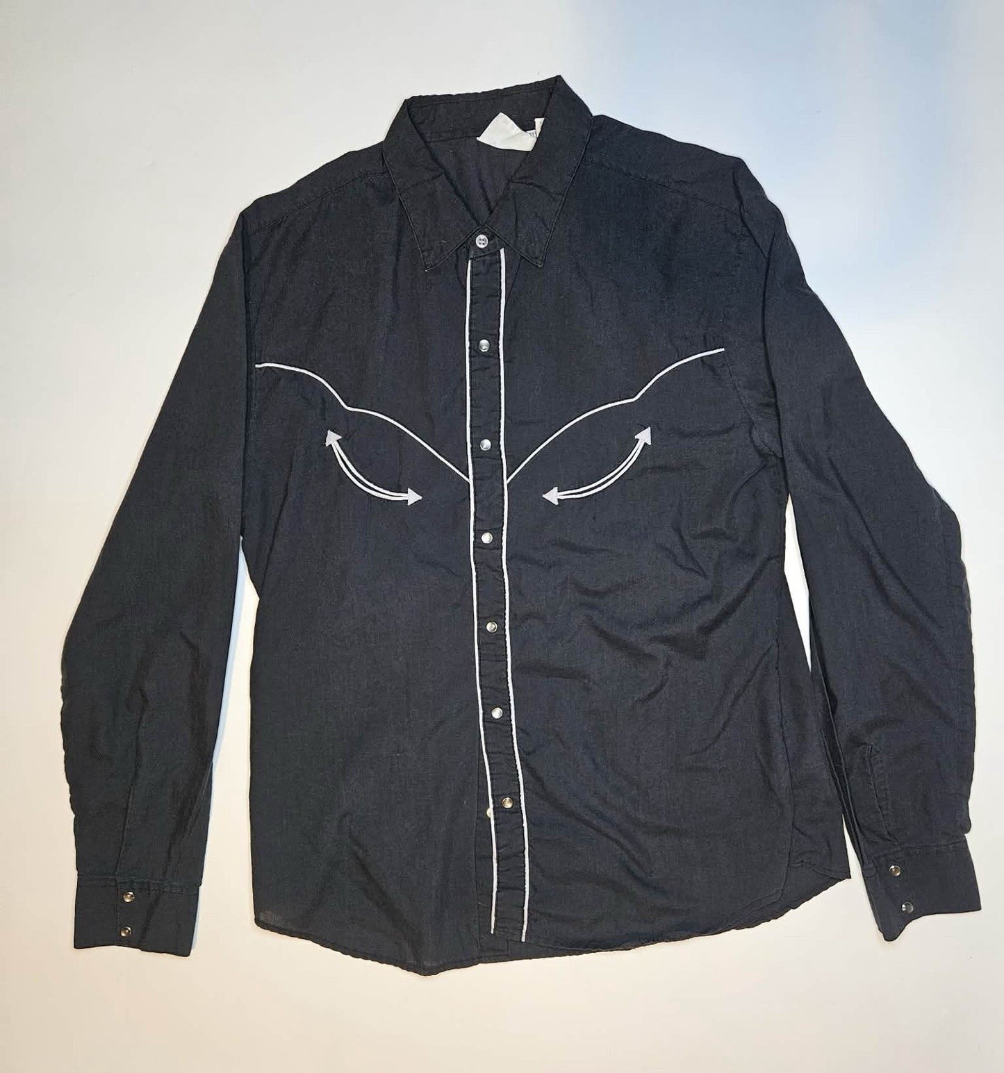 Vintage MADMAN Western Pearl Snap Shirt Black Piped Cowboy Large