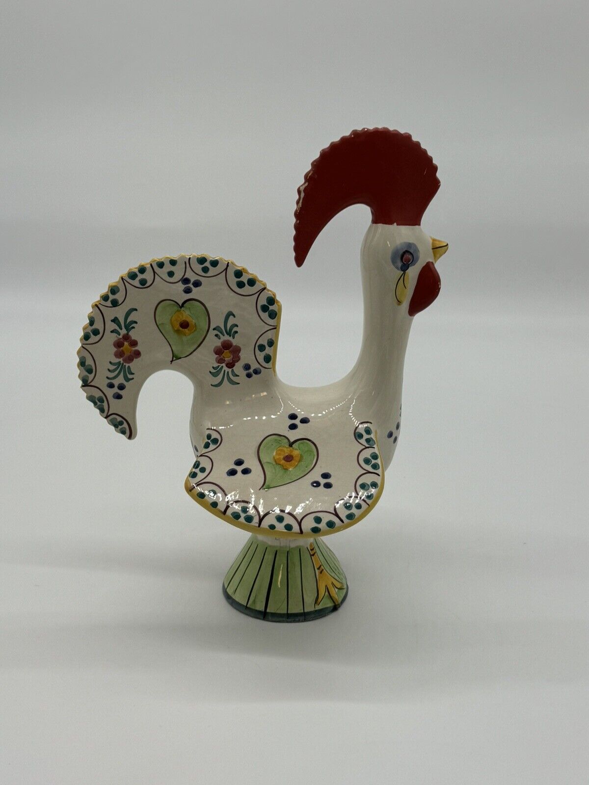 Vintage Portugal Folk Art Ceramic Good Luck Rooster Alcobaca Hand Painted