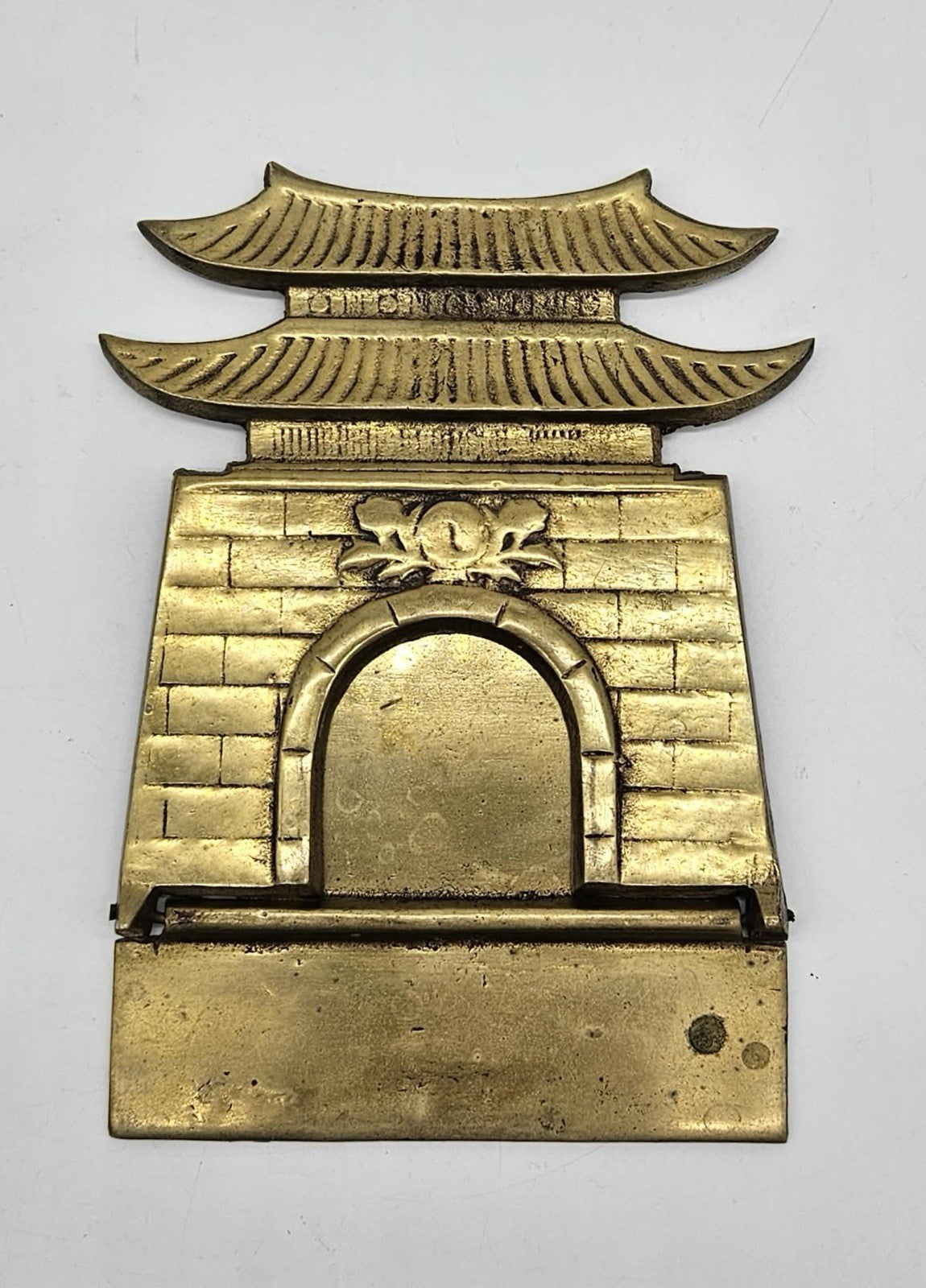 Vintage Chinoiserie Pagoda Brass Bookend