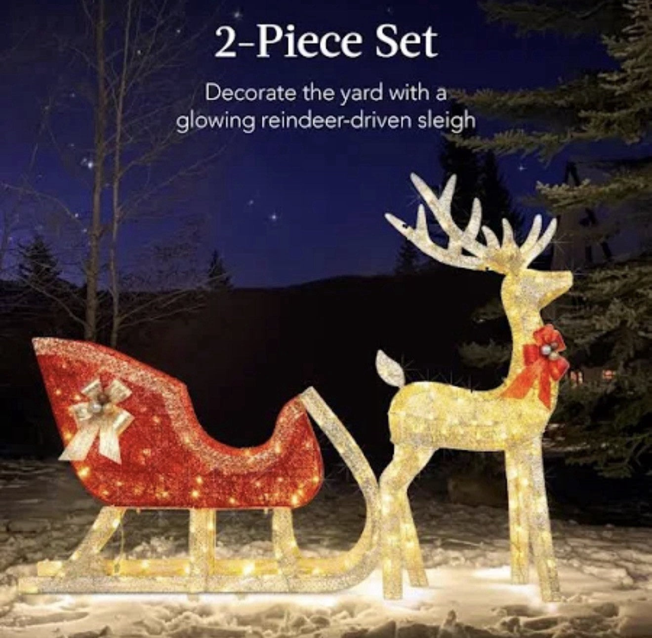 Best Choice Products Lighted Christmas 4ft Reindeer & Sleigh Holiday Outdoor