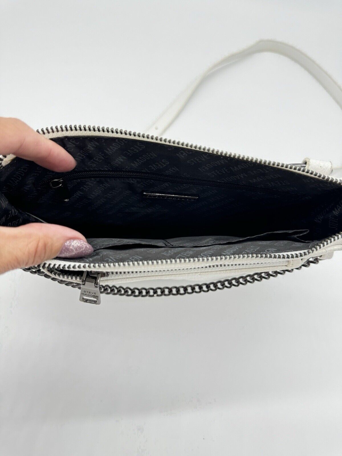 Steve Madden Bbrynn Crossbody Bag White Quilted Chain Bag Adjustable Strap Purse