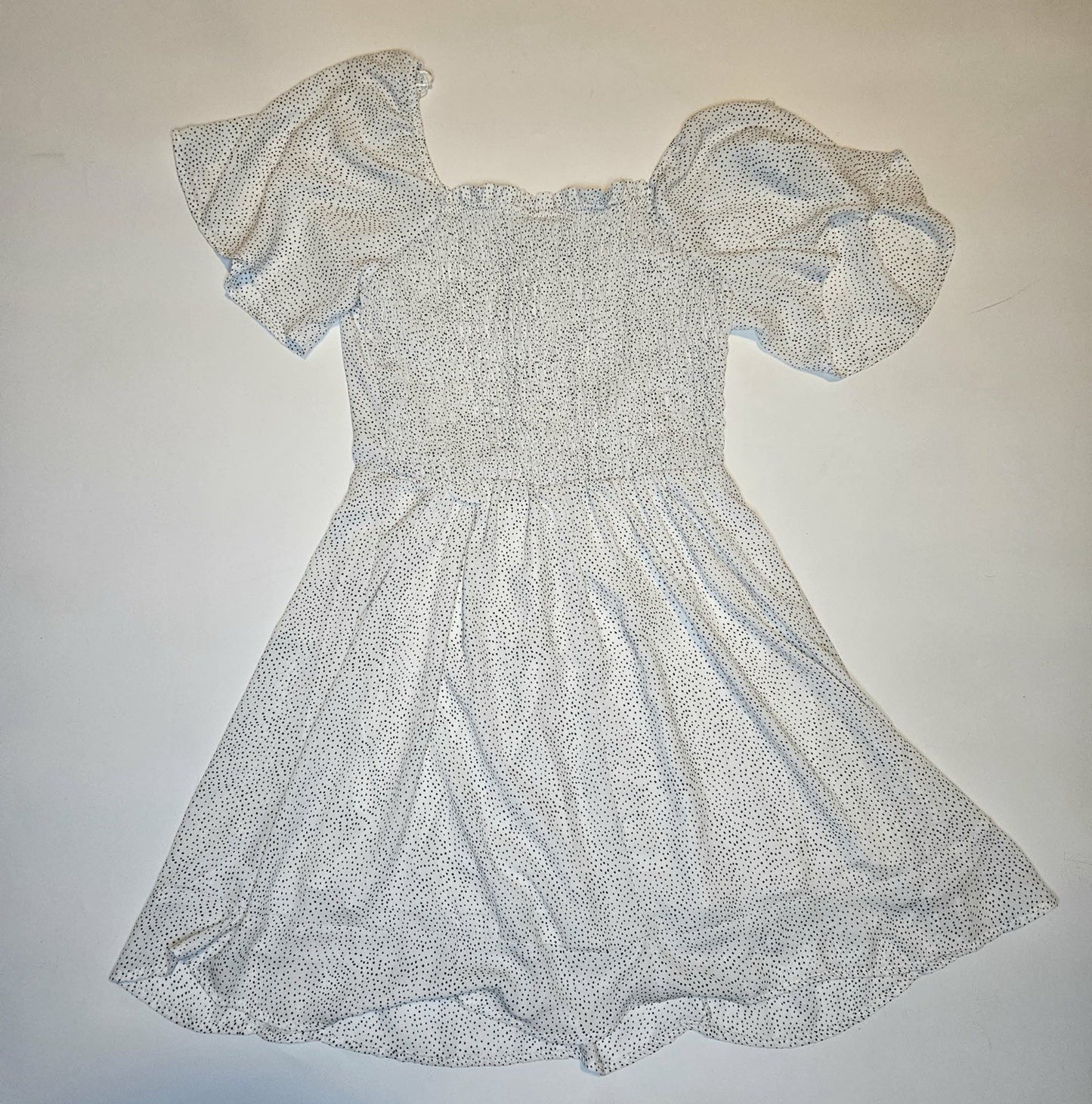 Sienna Sky Mini Dress Smocked Square Neck Puff Sleeve Black White M Chiffon Chic