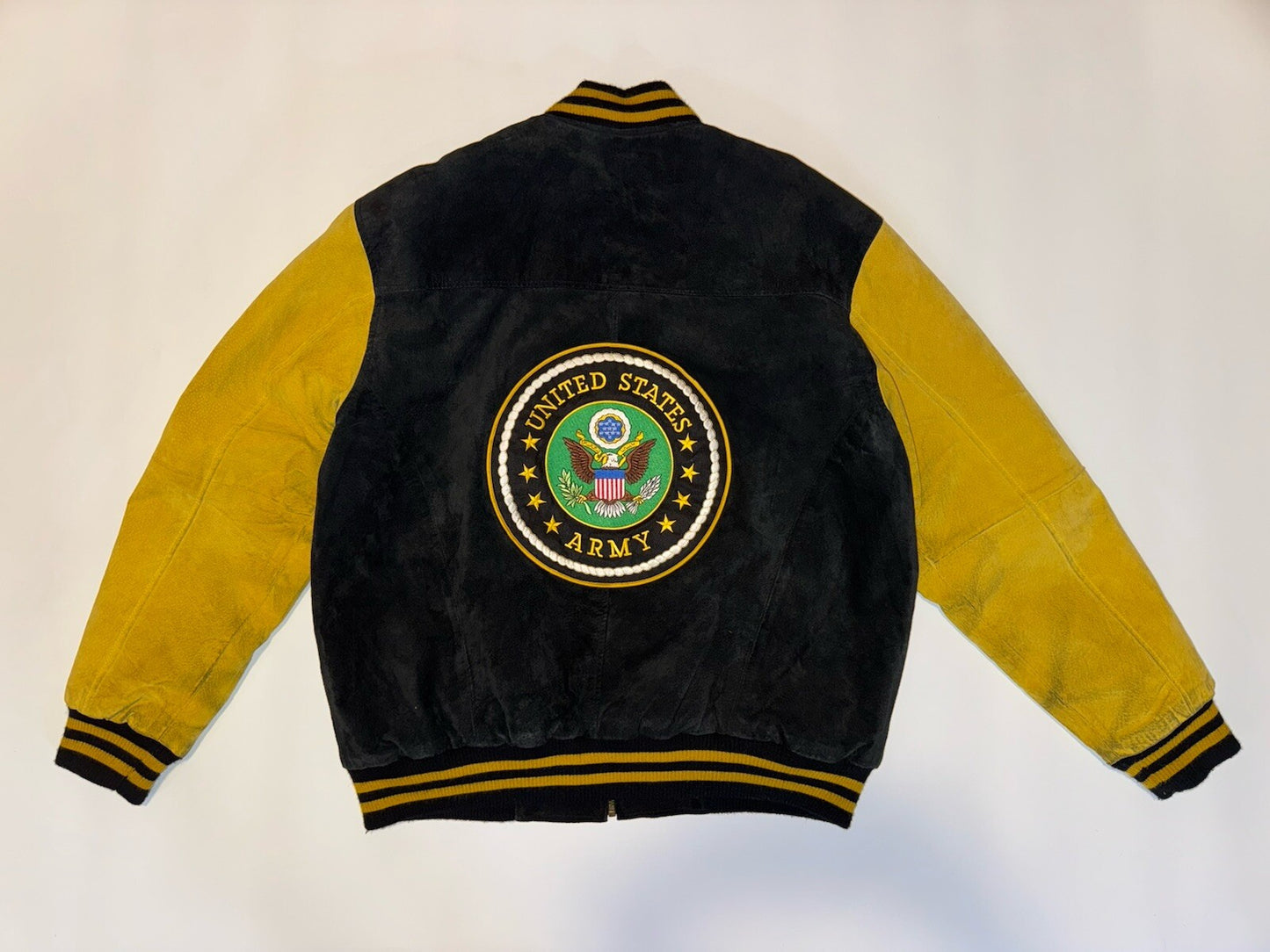 Vintage Leather U.S. Army Bomber Jacket Mens Large  Black And Yellow size L