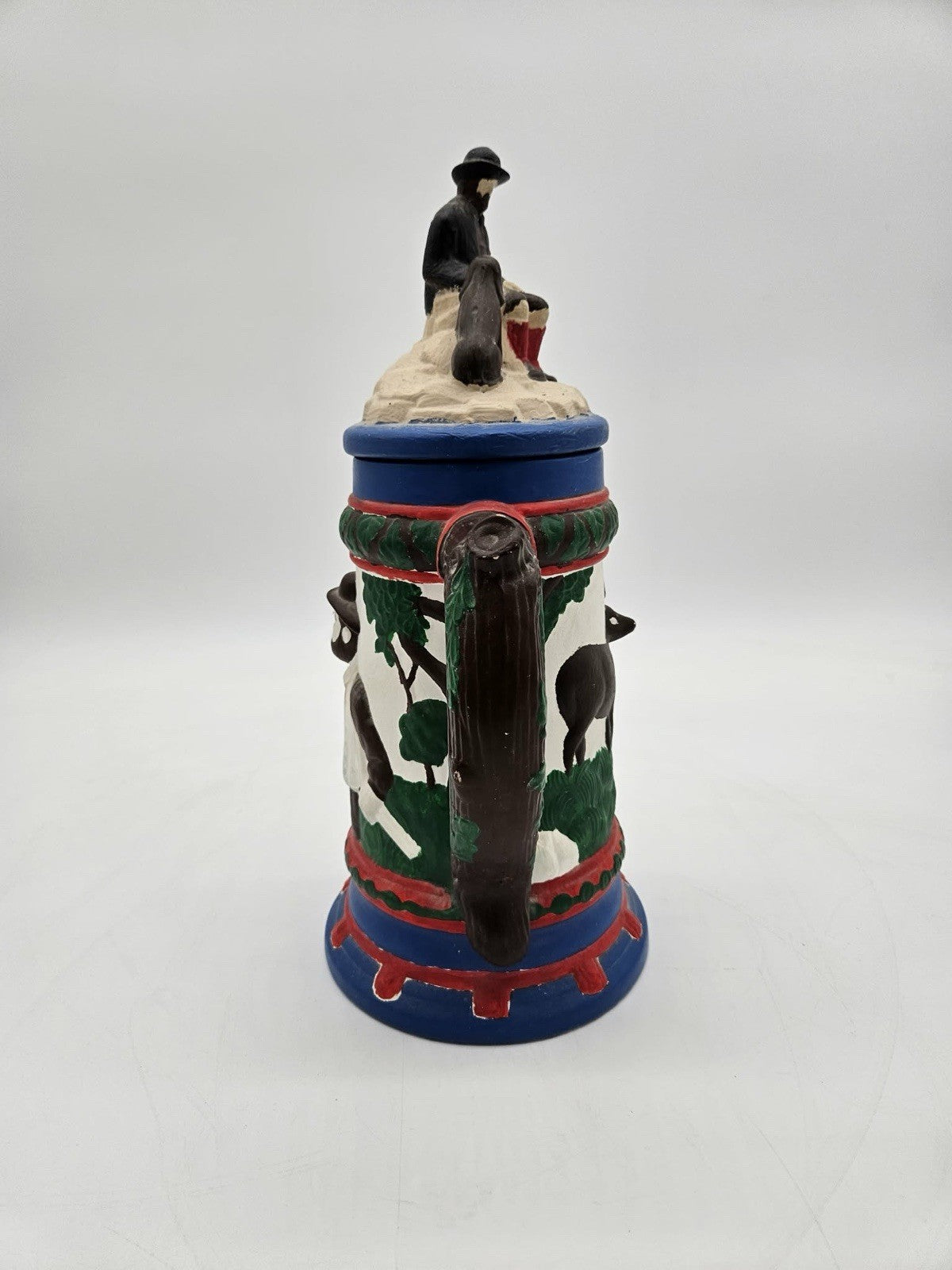 Vintage German Lidded Hunting Scene Beer Stein Deer & Hunter