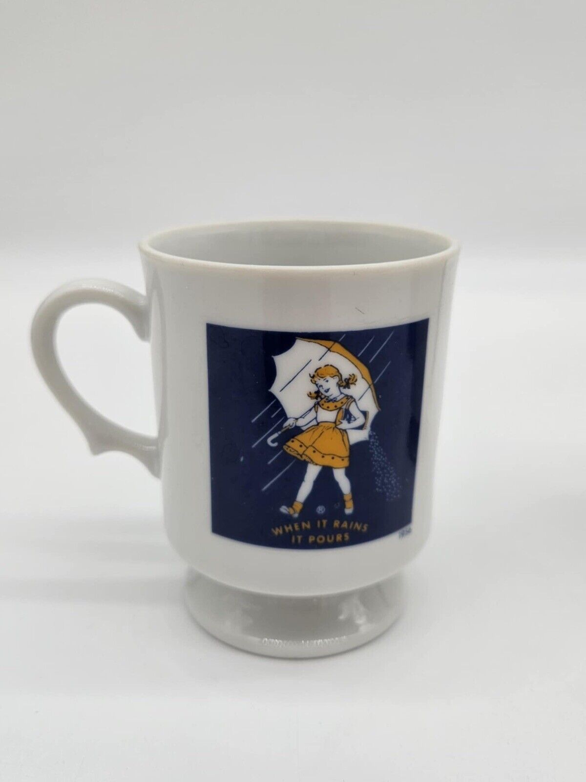 Vintage LOT OF 4 Morton Salt Girl Ad Coffee Pedestal Mugs