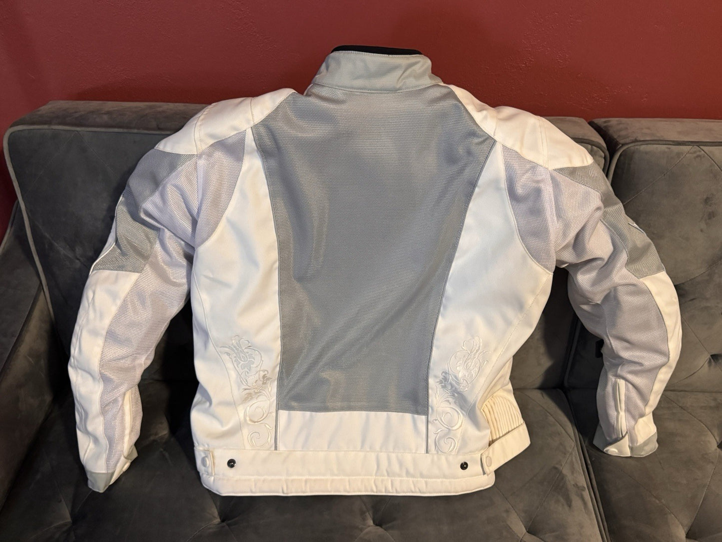 Castle Streetwear Women's Padded Motorcycle Jacket Textile Grey/White Size 12