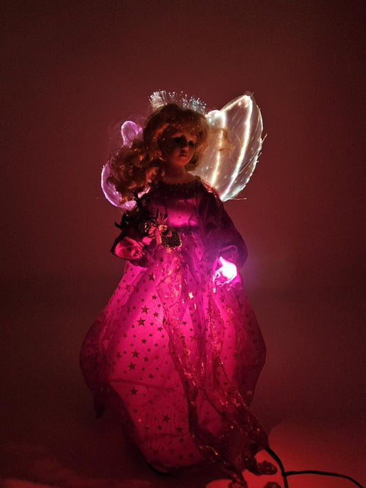 Vtg Fiber Optic Angel Christmas Tree Topper/Stand Alone, Muti-Color Winterlights