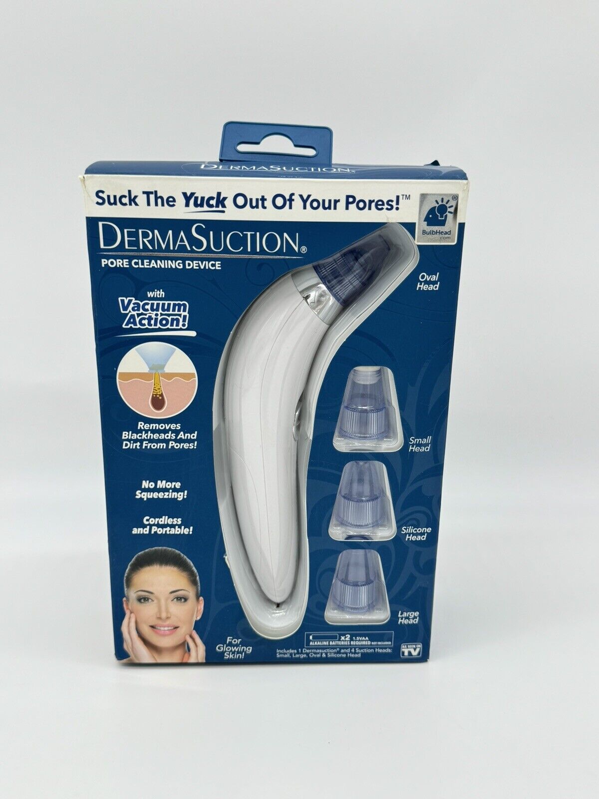 Dermasuction Bulbhead Blackhead and Pore Cleaning Tool Device with Vacuum Action