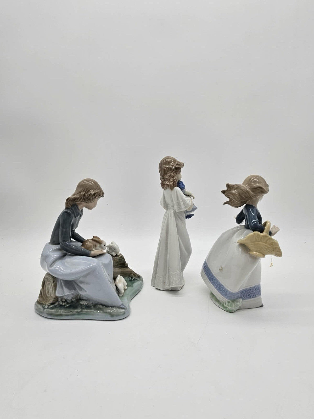 Lot of 3 NAO by Lladro Porcelain Girl Figurines Bunny Rabbit Doll Basket