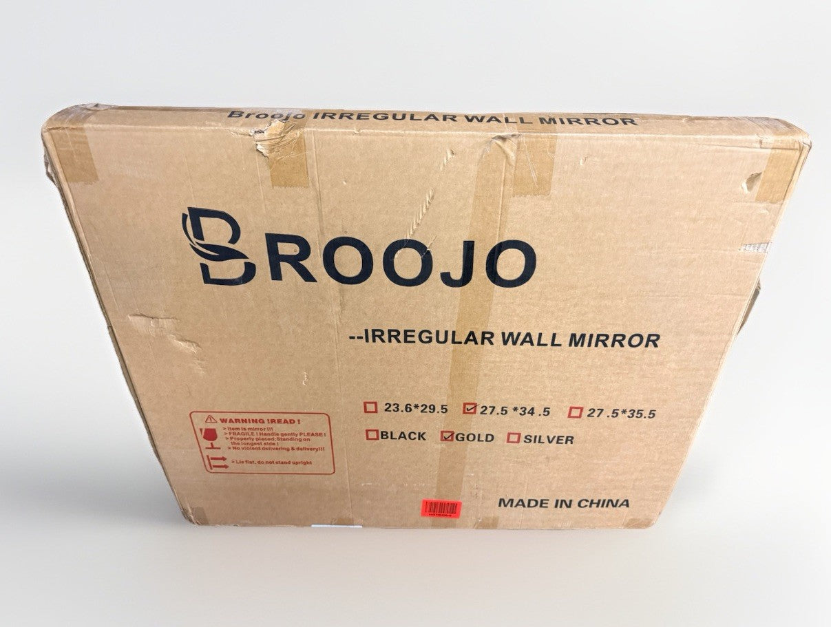 BROOJO Gold Irregular Wall Mirror 27.5" × 34.5" Modern Wavy Accent Mirror