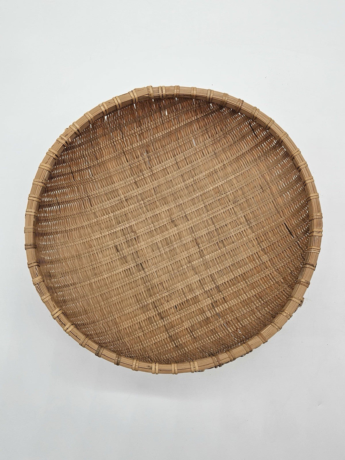 Vintage Medium Wicker Basket Domed Round Bamboo Boho Shabby Chic