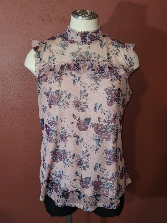 Juniors Pink Floral Pattern No Boundaries Top Sleevless Blouse size XL 15/17