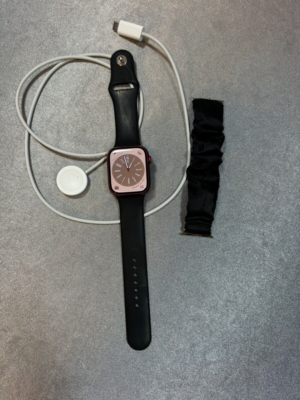 Apple Watch Series 7 45mm Red Aluminum Case with Black Sport Band & Cord JWL