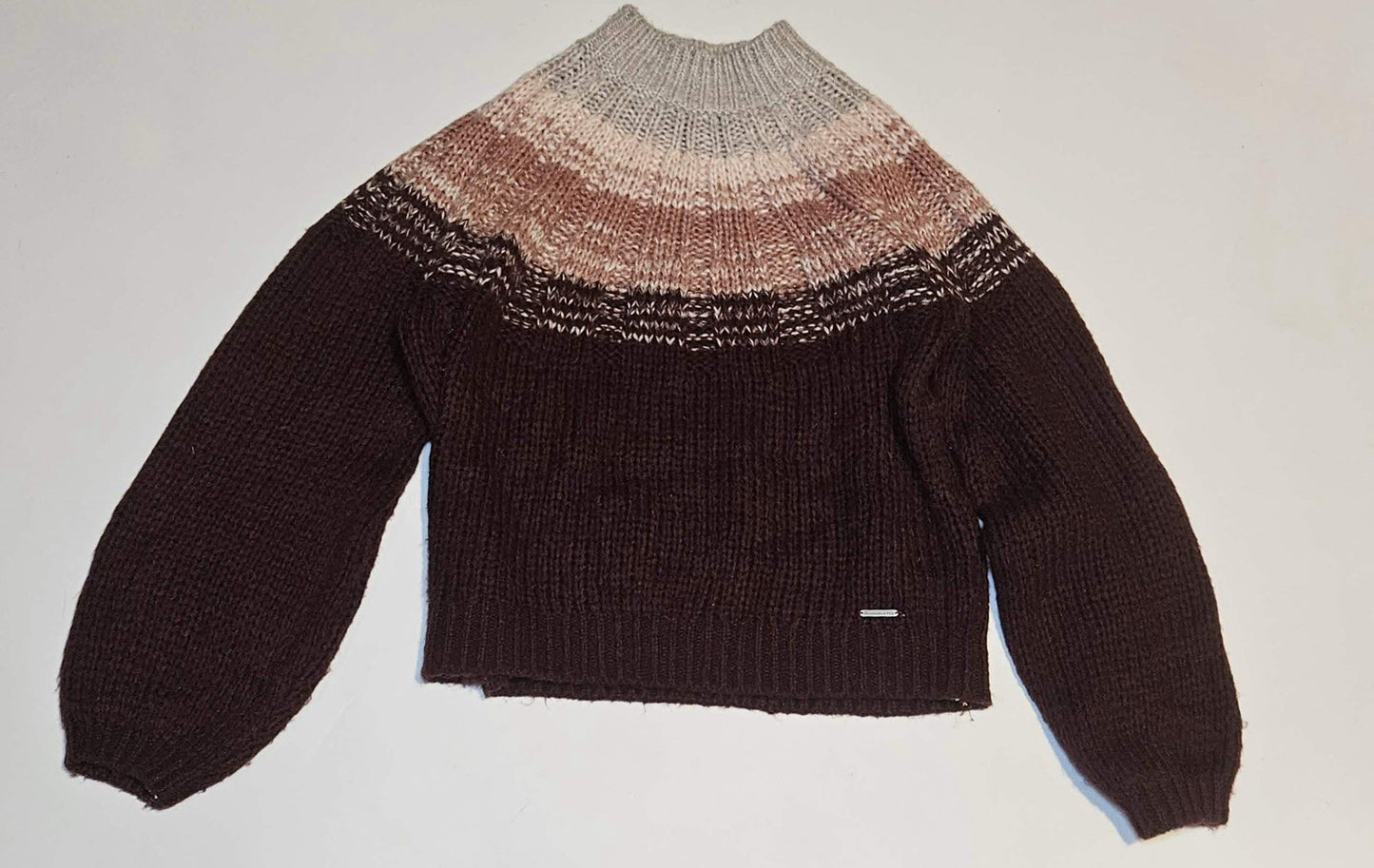 Abercrombie & Fitch Women’s Chunky Knit Sweater Colorblock Mock Neck Sz L