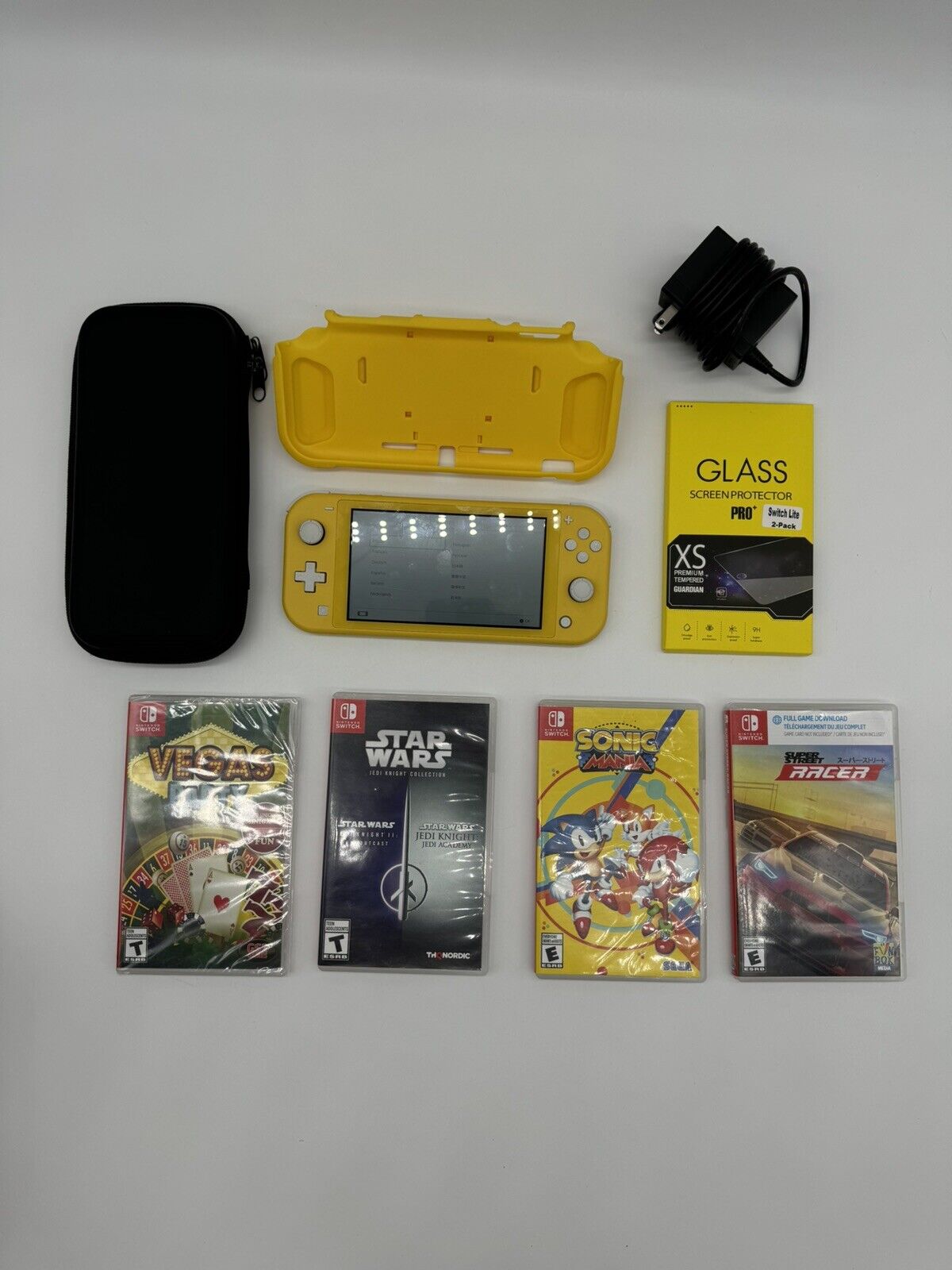 Nintendo Switch Lite Yellow Handheld Console Lot w/ Case, Charger, Games & MORE