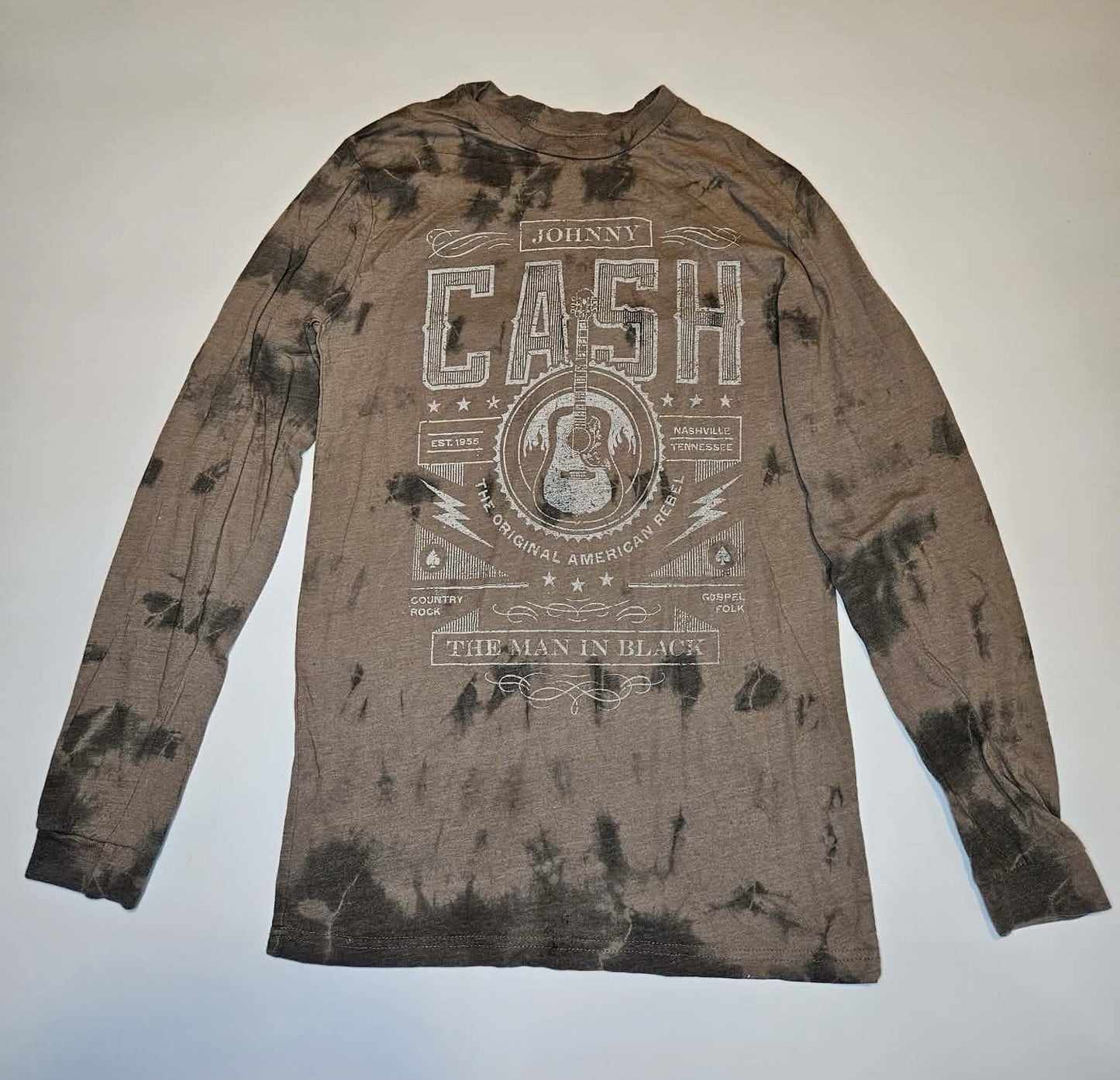 Johnny Cash “The Man in Black” Tie-Dye Long Sleeve Shirt Size S