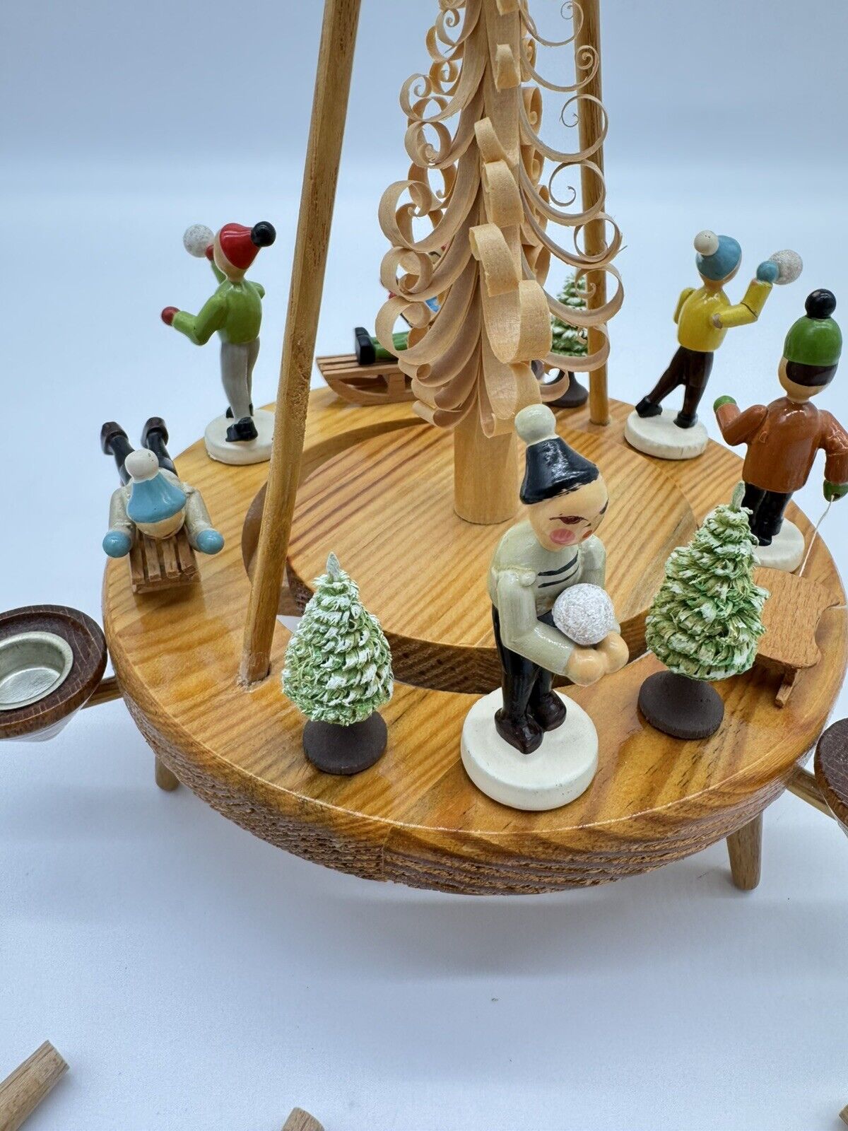 Vintage Erzgebirge Christmas Spinner Pyramid Wooden Winter Scene 11” Tall