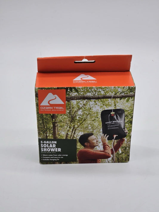 New Ozark Trail 5-Gallon Solar Compact Camp Shower w/Hanging Kit