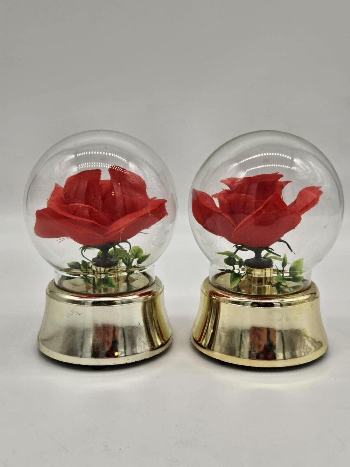 Set of 2 Lucky Star Plastic Globe with Light Up Roses Lights Work Music Box