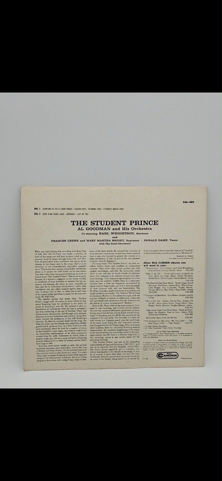 Al Goodman The Student Prince LP Vinyl Record Album