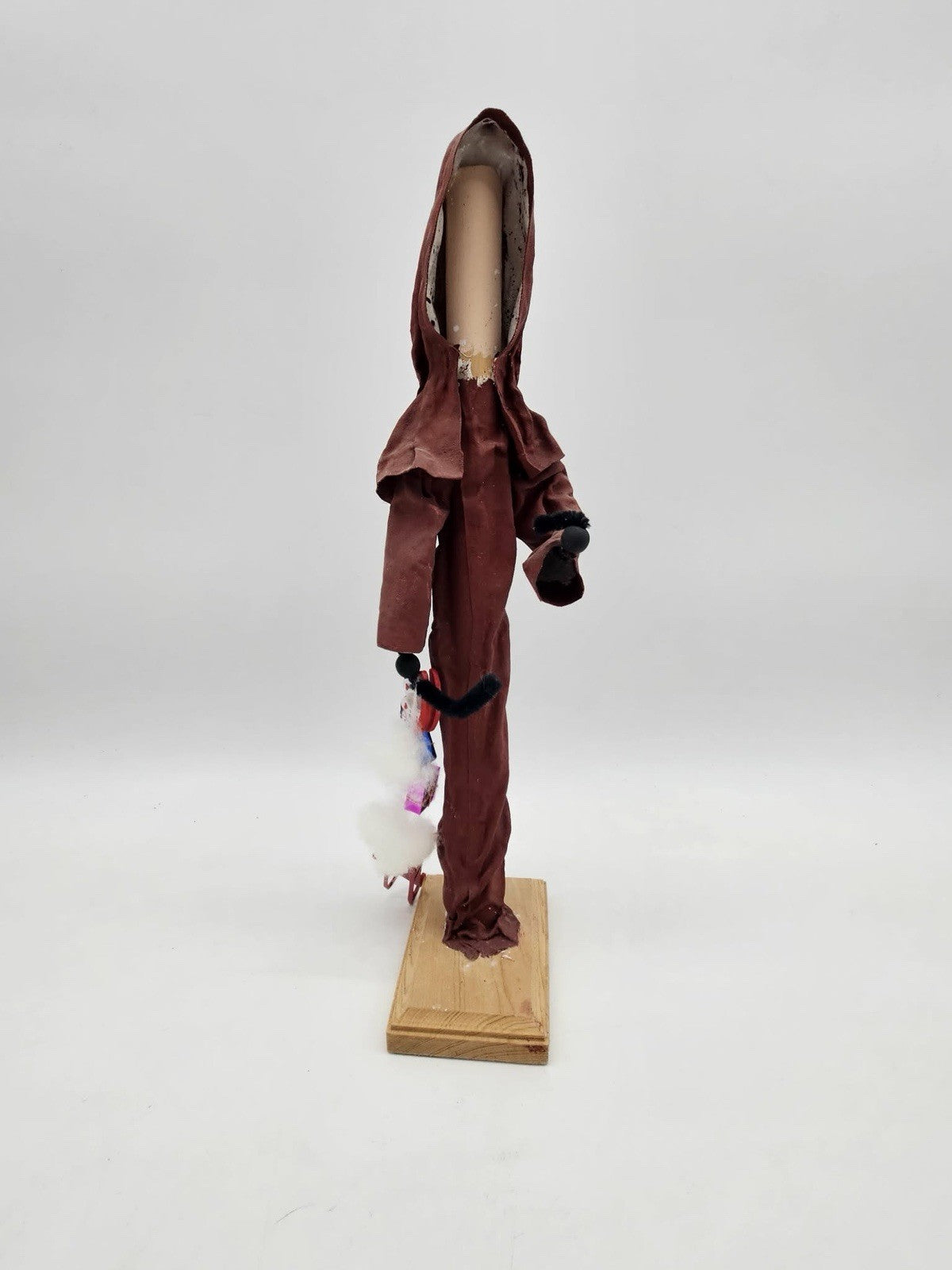 Creepy Handcrafted Folk Art Angel Figurine Wooden Fabric Halo Decor