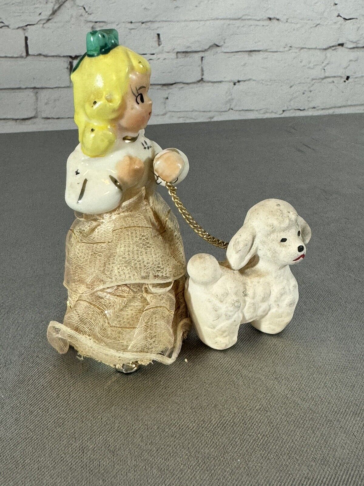 Vintage JL Co. Girl in Dress with Poodle on Leash Ceramic Figurine