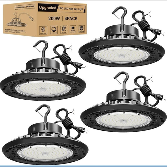 JC-LGL LED UFO High Bay LED Lights 200W 5700K 4Pack Dimmable High Bay Shop Light