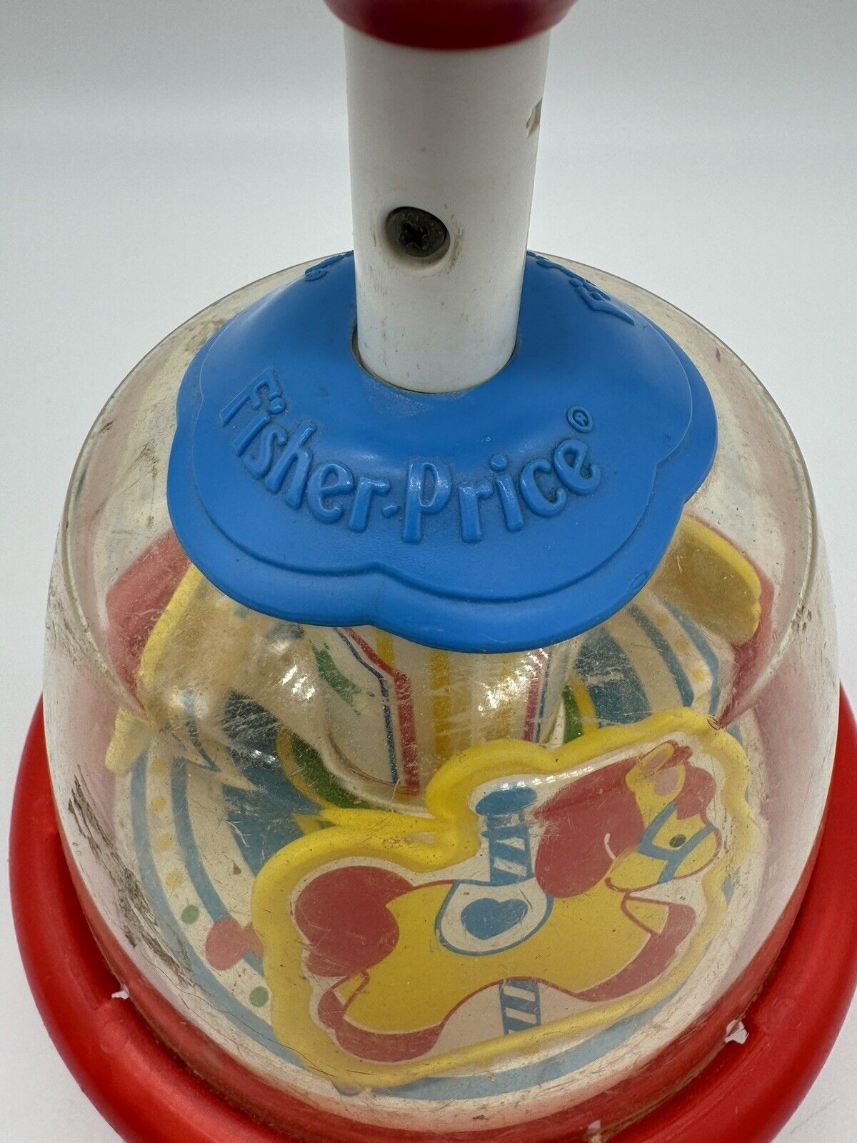 Vintage Fisher Price Horse Carousel Spinning Top Push Down Arm