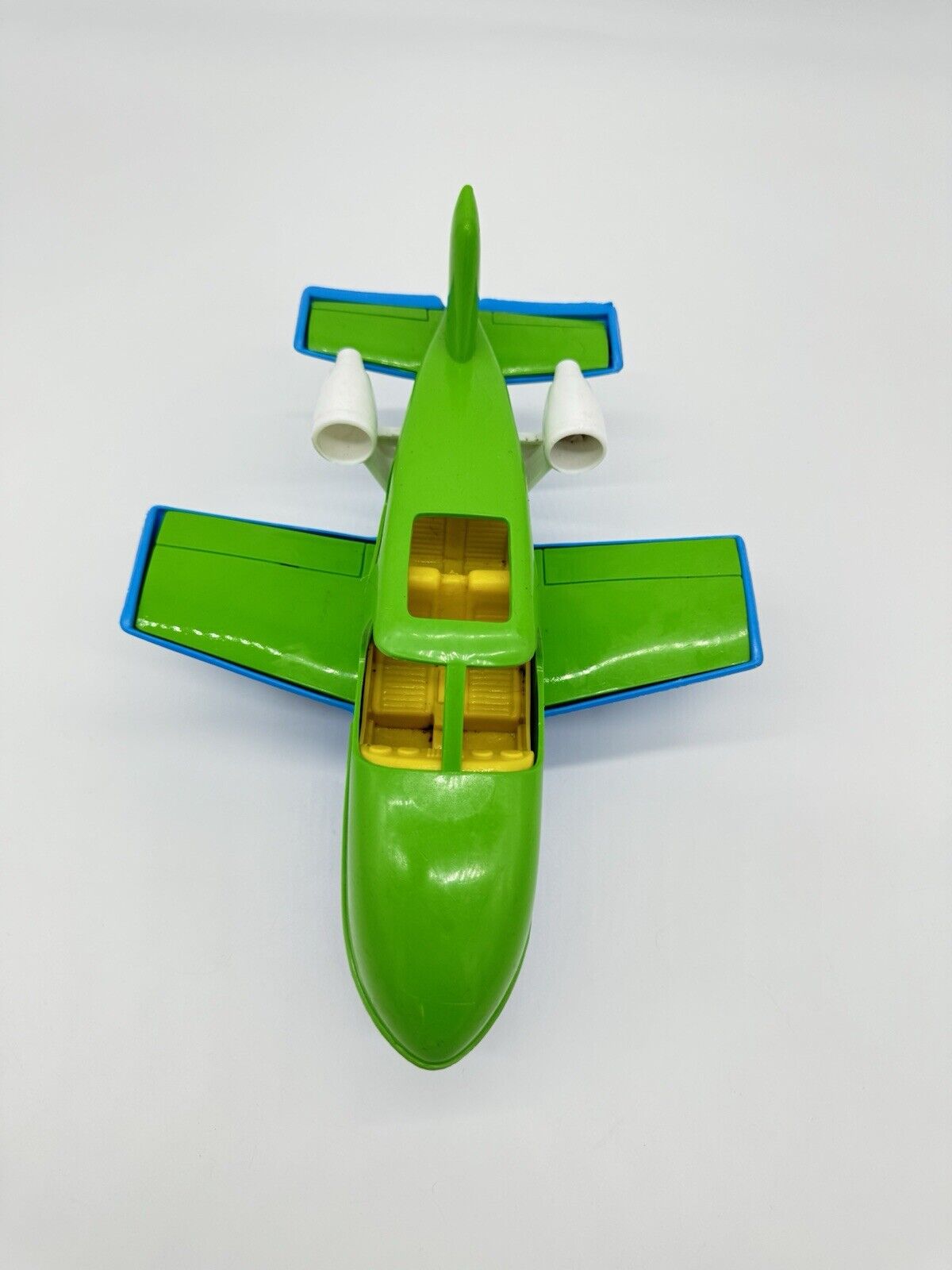 Vintage American Plastic Toys Airplane Blue Green Made in USA 11"x8"