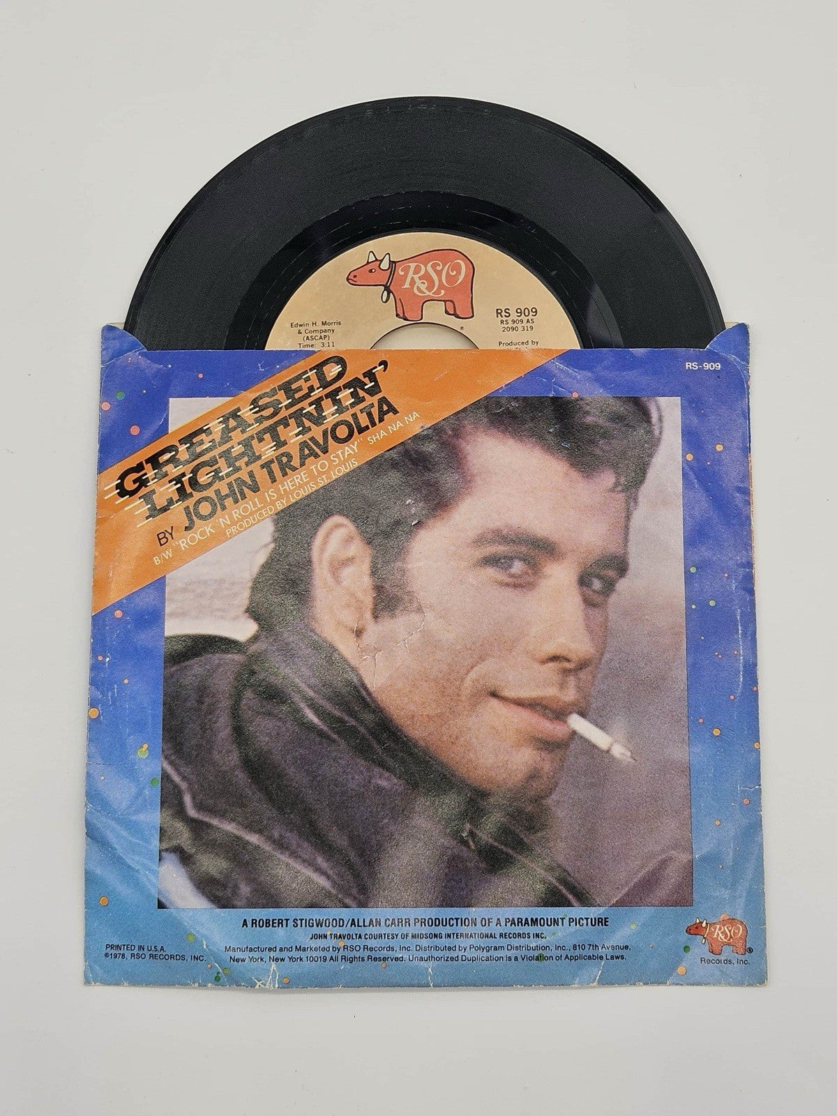 John Travolta "Greased Lightnin" #RS-909 45 Record With Original Sleeve 1978