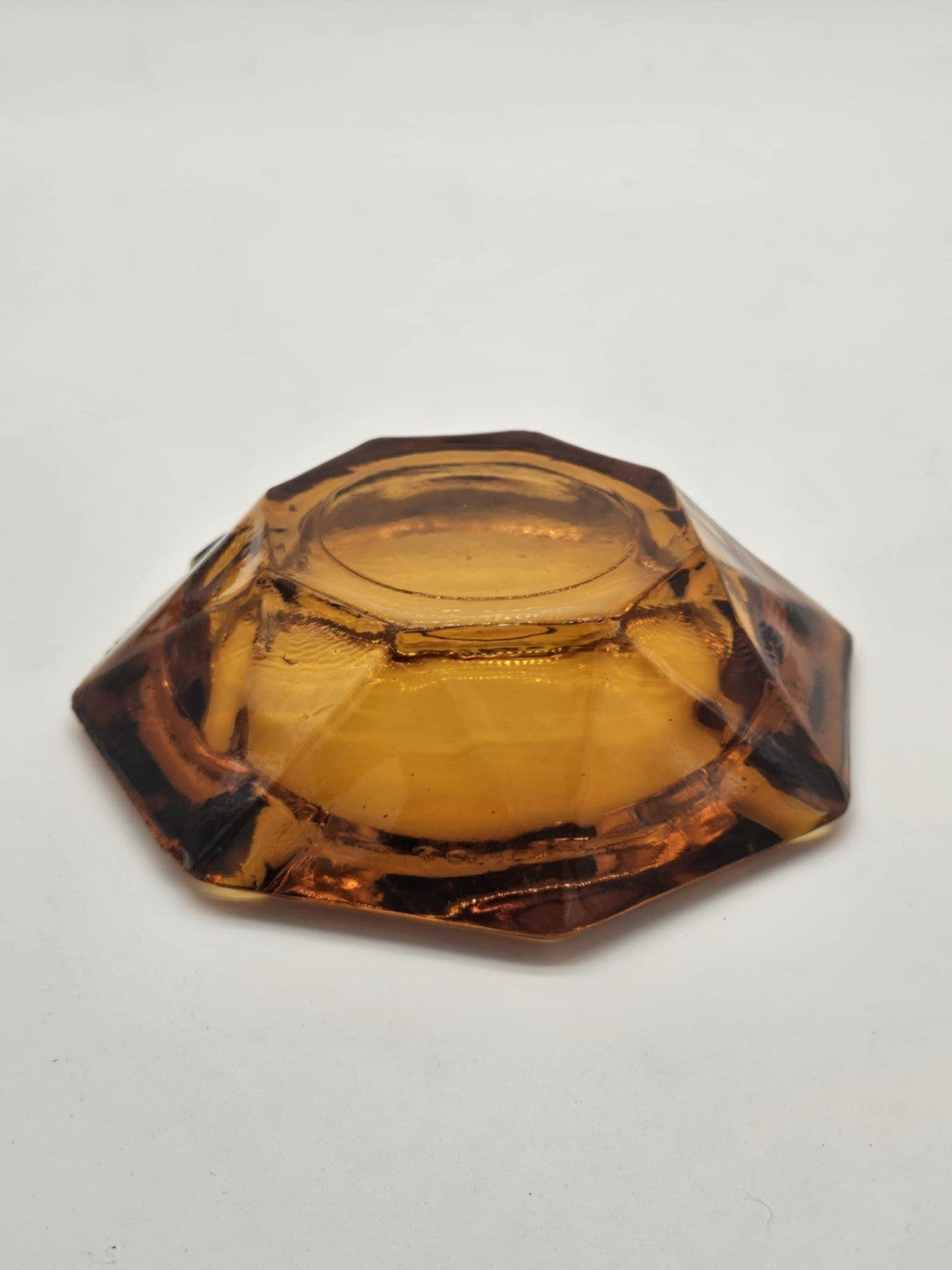 Vintage Yellow Amber Cigar Glass  Ashtray Octagon Smoking Room Bar
