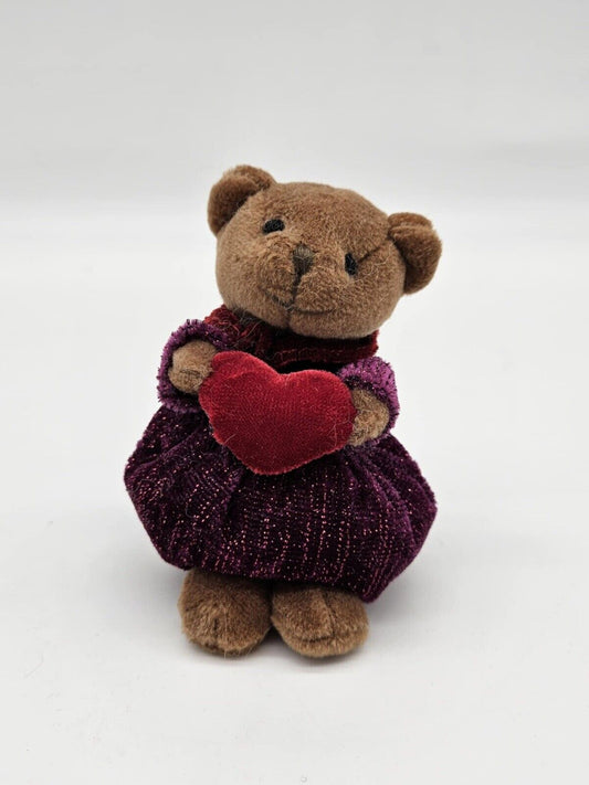 Russ Berrie plush glitter bear #4913, red & purple with heart