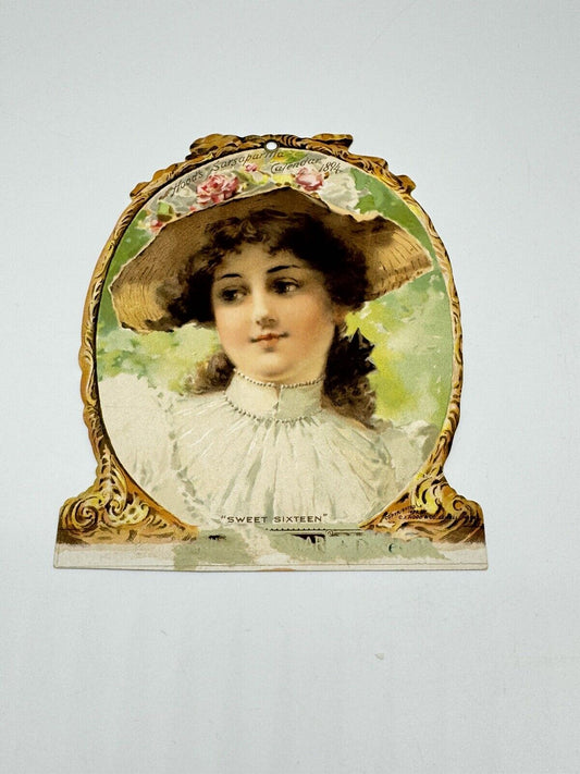 1894 Hood’s Sarsaparilla Calendar Victorian advertising Sweet Sixteen Girl AD