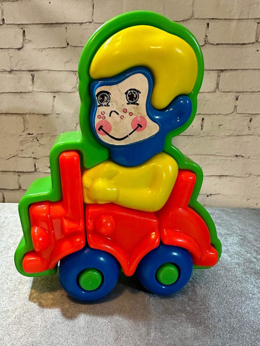 Vintage Toddler Chunky 3-D Plastic Puzzle Toy - 8 Pc Complete VTY