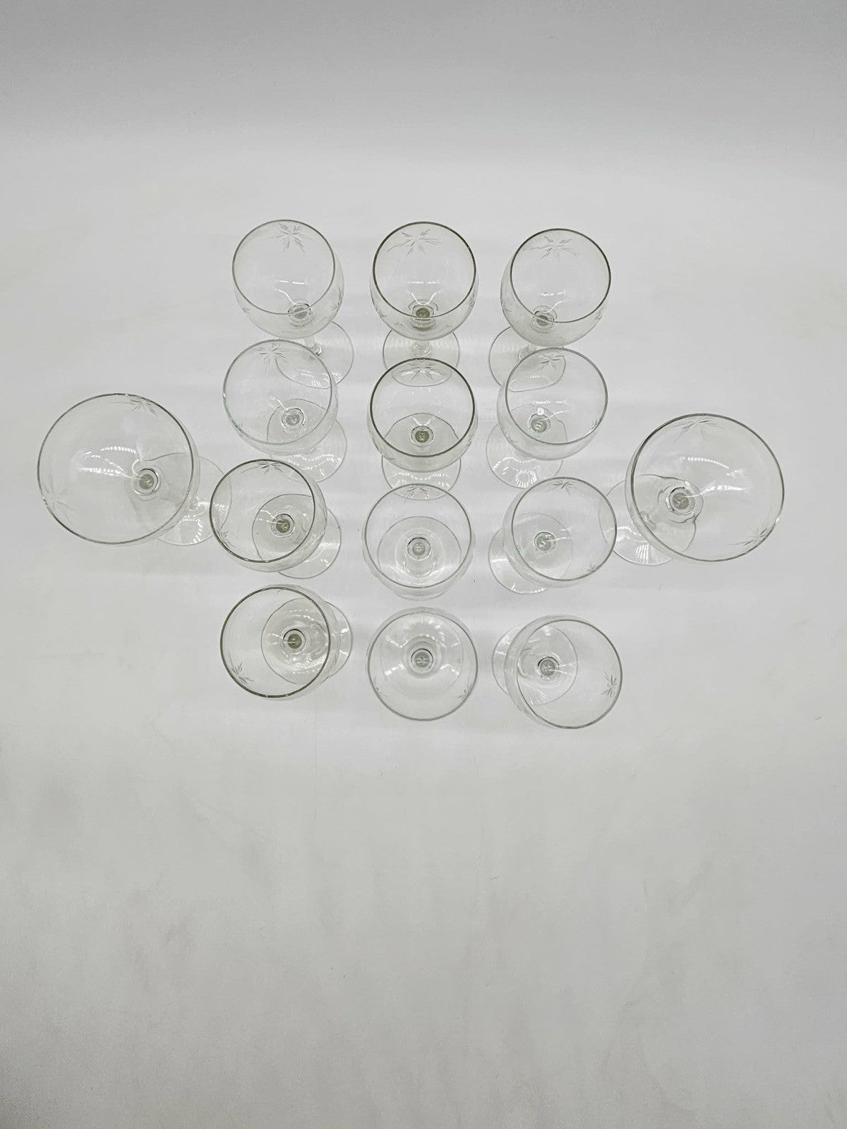 Vintage Etched Starburst Cocktail Glass 12pc Coupe Set & 2pc Goblet Set