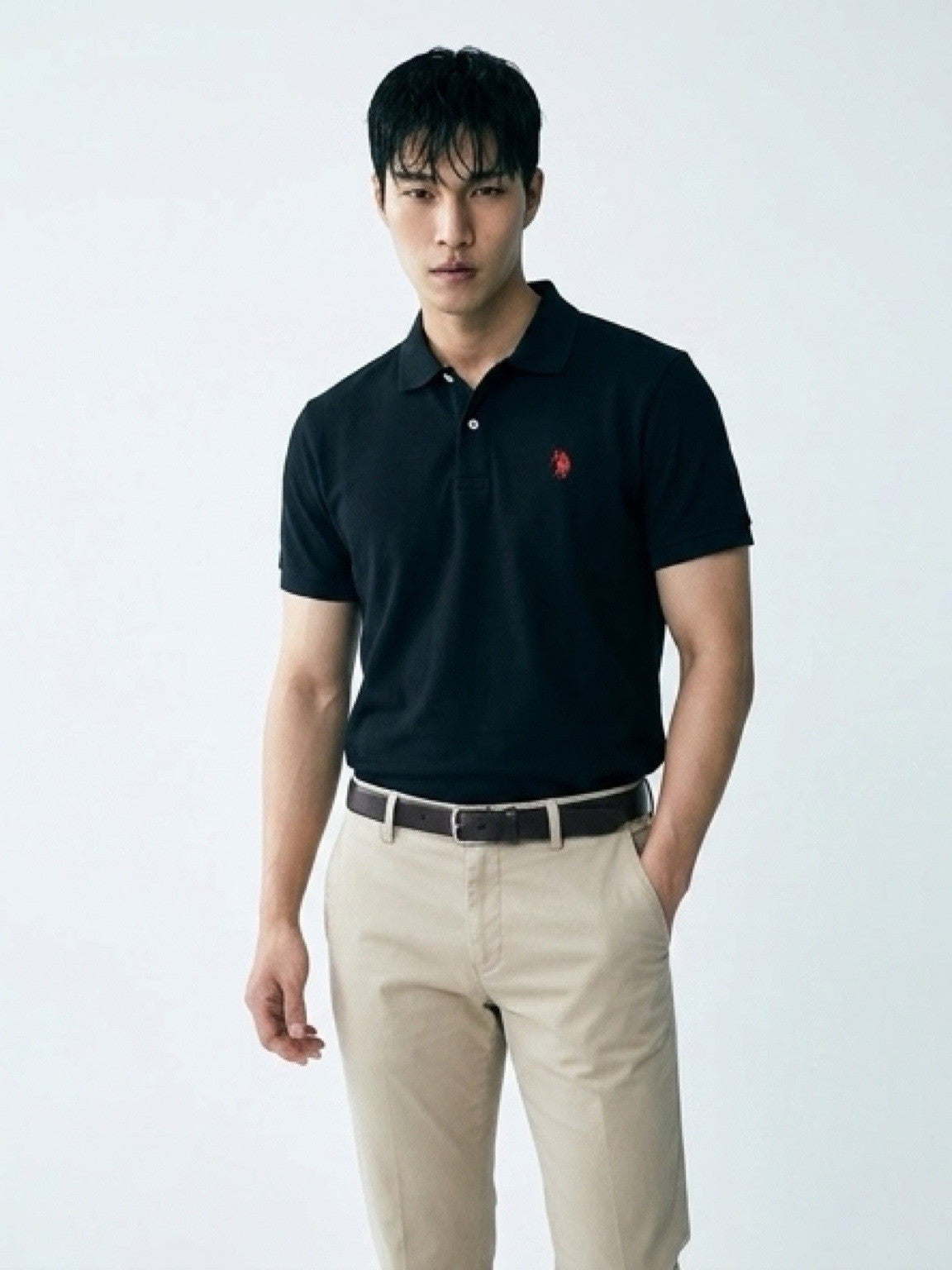U.S. Polo Assn Black Performance Pique Polo Shirt Red Logo Men’s Small