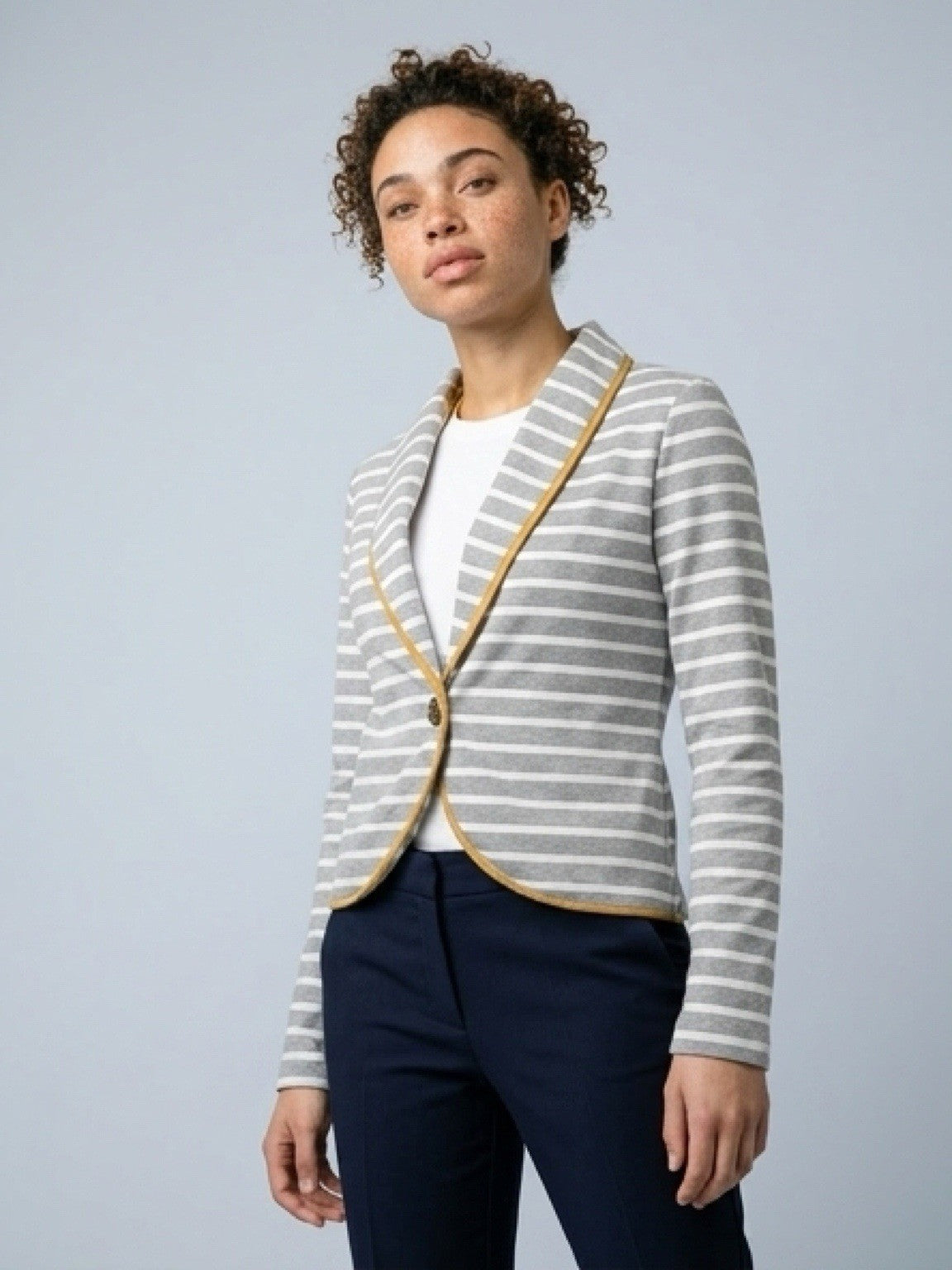 Aéropostale Women’s Gray White Striped Blazer Jacket Size M