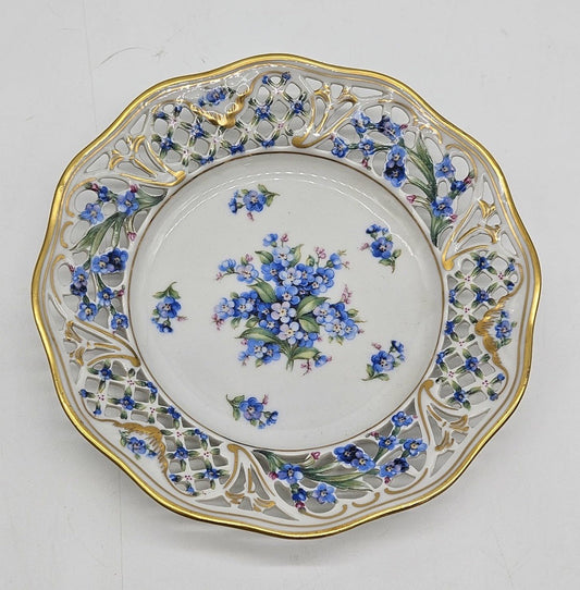 Forget Me Not Blue Flowers Reticulated Plate Schumann Arzberg Chalet 9 in.
