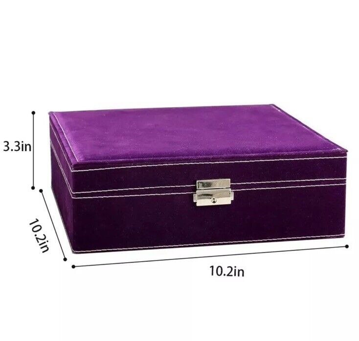 2-Layer Velvet Jewelry Box Organizer Lint Jewelry Display Storage Case w/Lock