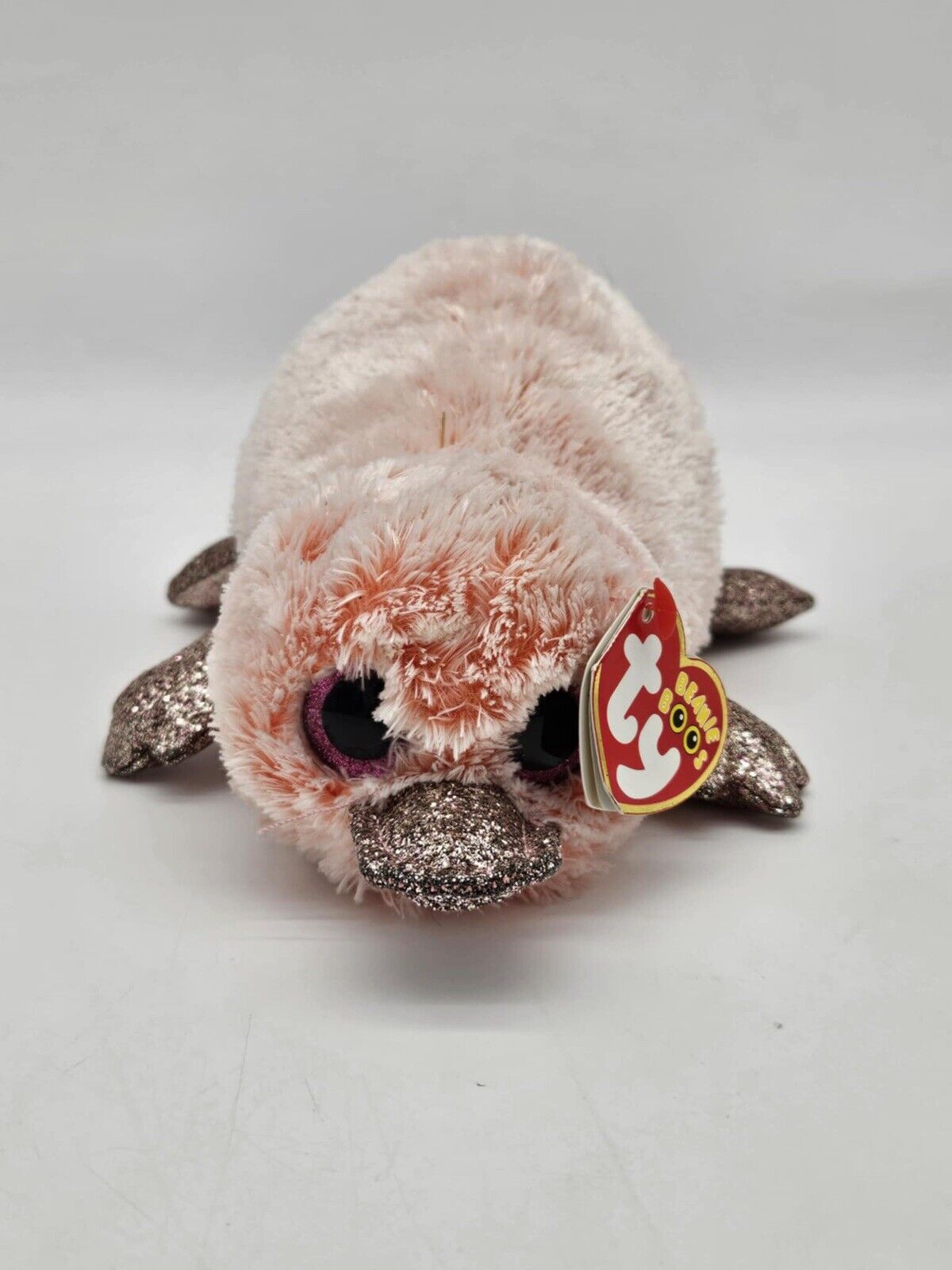 TY Silk Beanie Boos - 6" WILMA the Pink Platypus Glitter Eyes Plush Toy