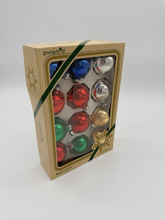 Vintage Pyramid Glass Decorative Christmas Ornaments Multi Color 12 Pack 2.5”