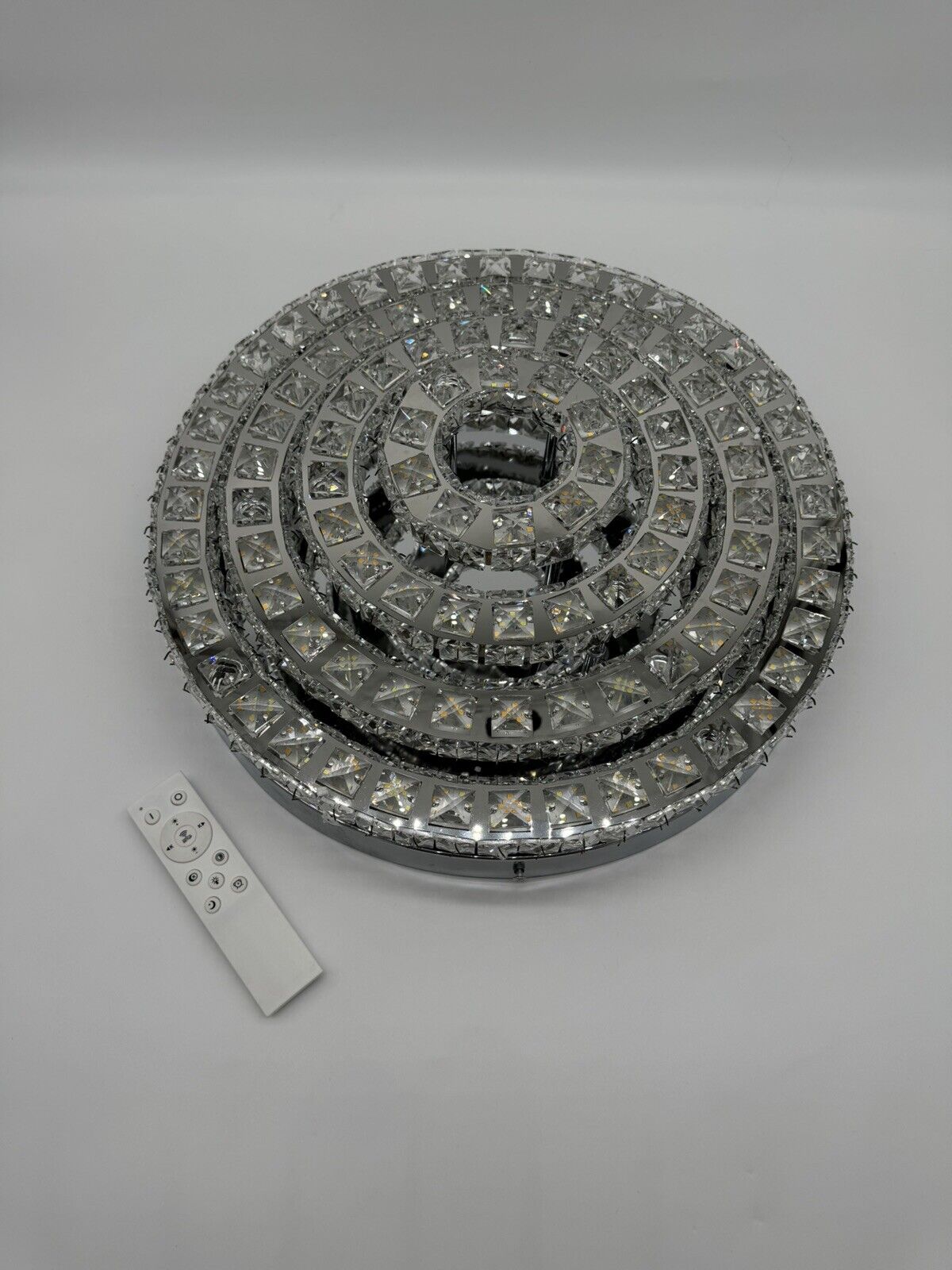 NIB 17.7" K9 Crystal Chandeliers LED Modern Chandelier 4 Round Stainless Steel