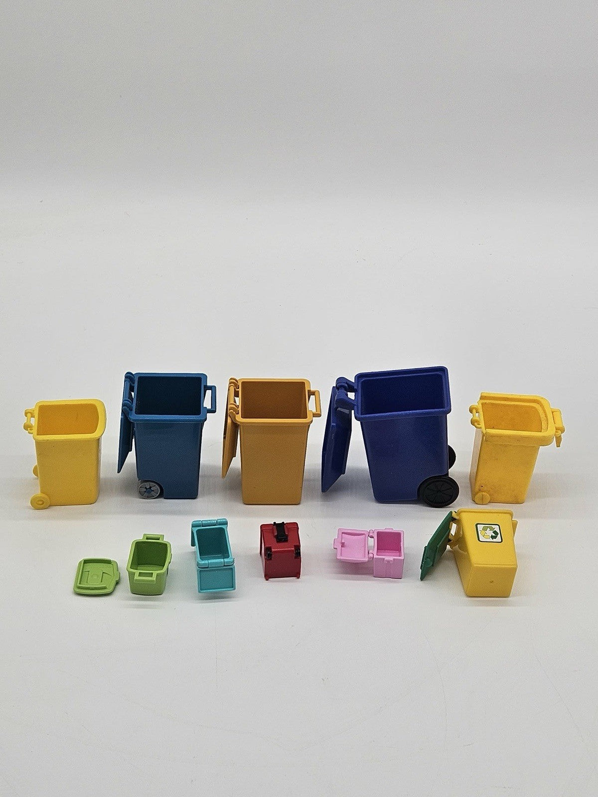 Miniature Dollhouse Trash & Recycling Bins Lot of 10 Assorted Colors